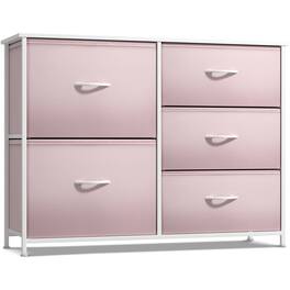 Sorbus - Kids Dresser with 5 Drawers, Storage Chest Organizer Unit with Steel Frame, Wood Top & Handle - Pink