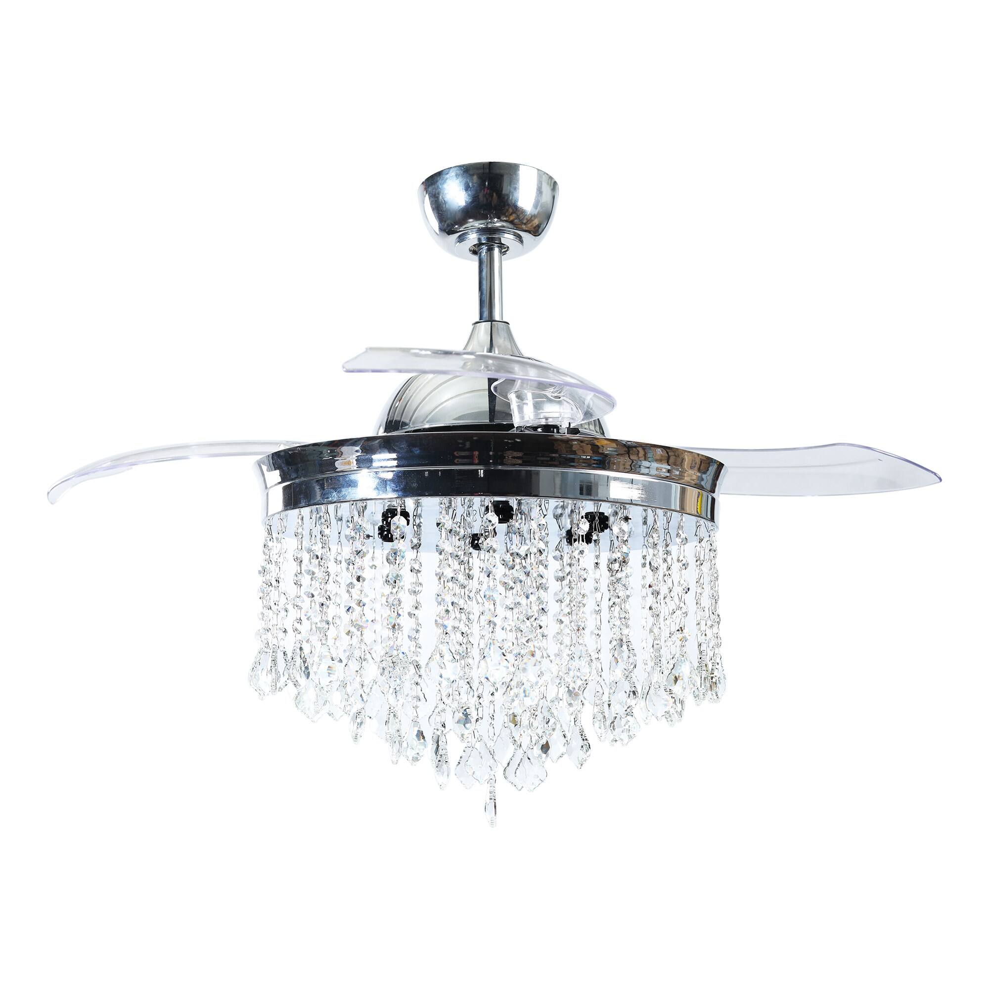 Alt View 9. Parrot Uncle - 42" Modern Chrome Crystal Ceiling Fan Chandelier with Remote - Chrome.
