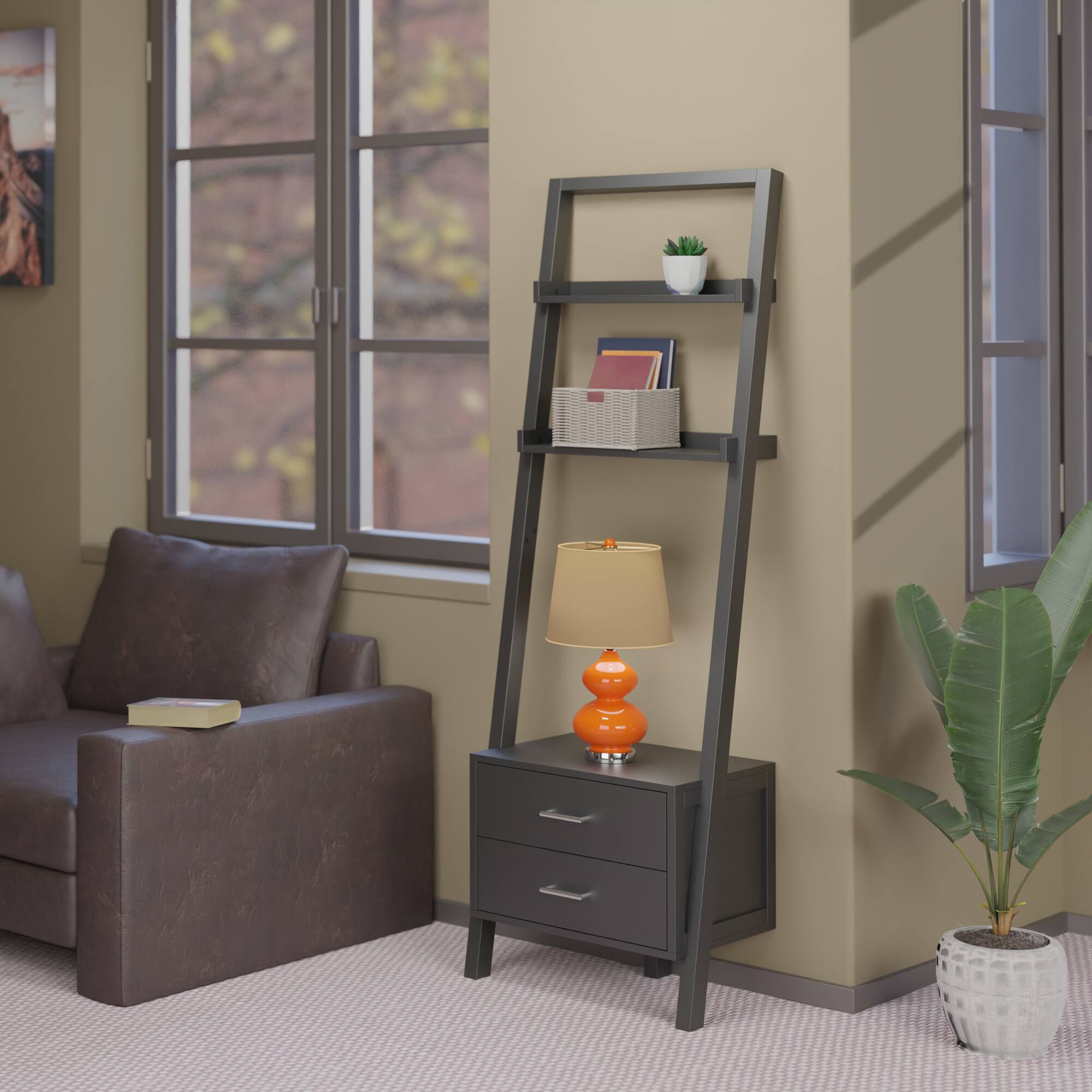 Alt View 1. Winsome Wood - Bellamy 2-Drawer Leaning Shelf - Black.