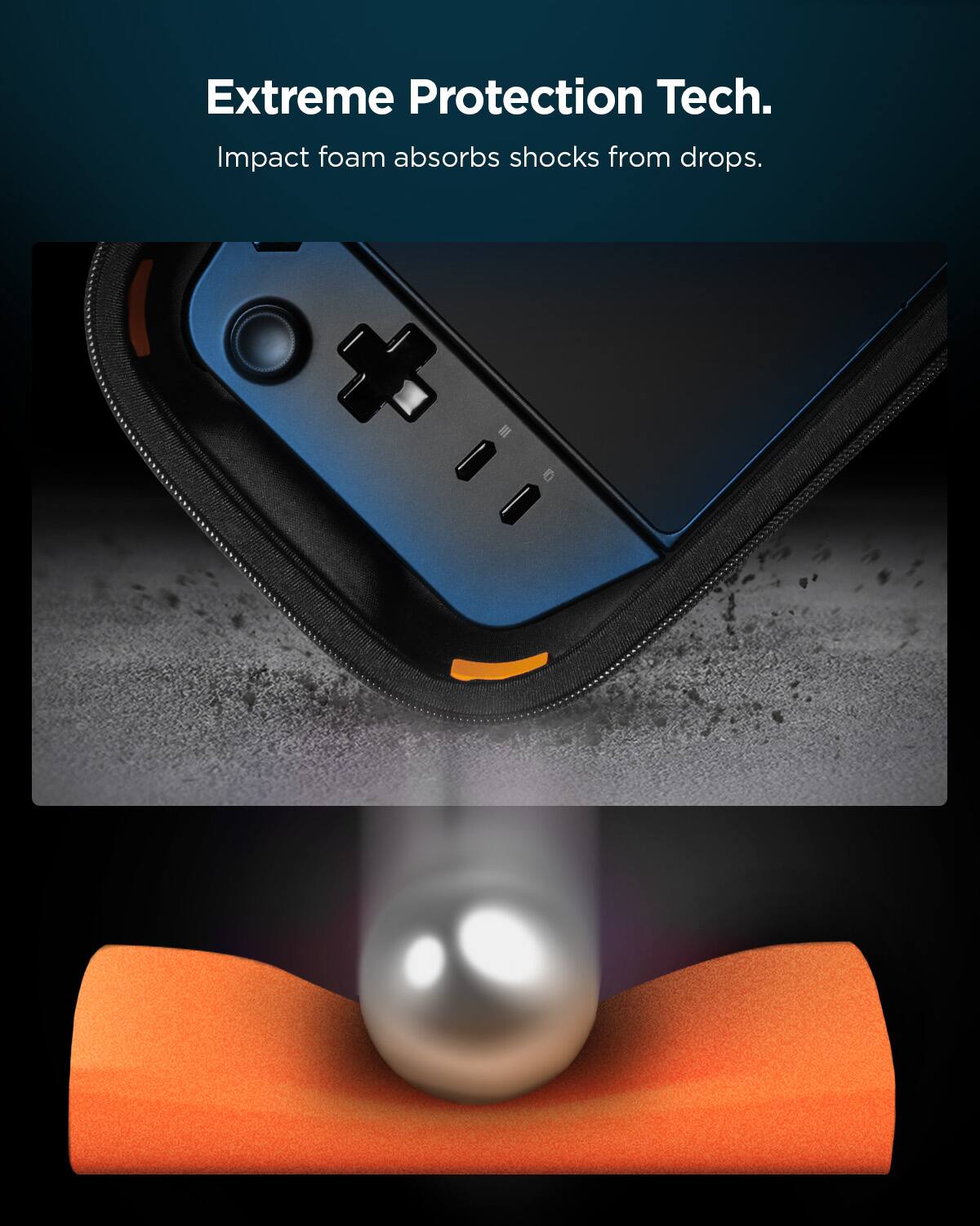 Extreme Protection Tech.  
Impact foam absorbs shocks from drops.