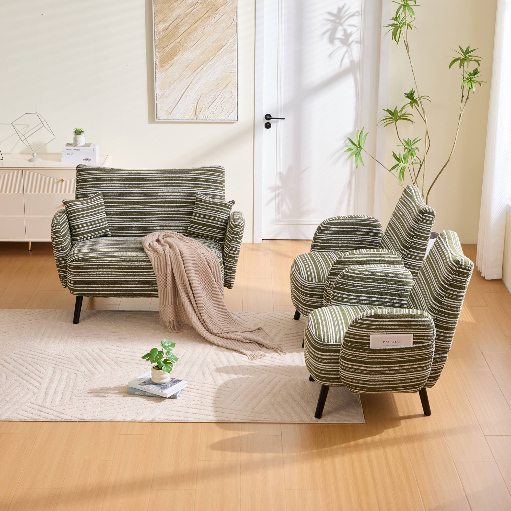 Alt View 10. GOODSILO - Modern Two-Seater Sofa with Ultra-Comfortable Armrests and Storage Pockets for Small Spaces - Olive Green.