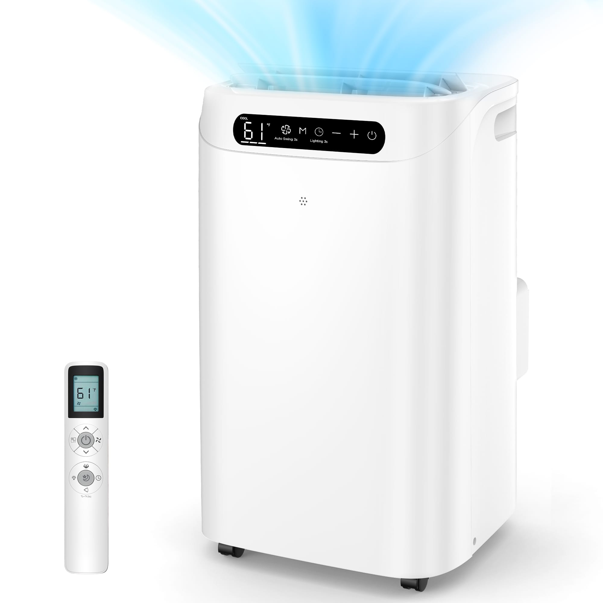 Domanki - Portable Air Conditioners 14000BTU with Remote Control, 3-in-1 Free Standing Cooling AC Unit with Fan & Dehumidifier - White