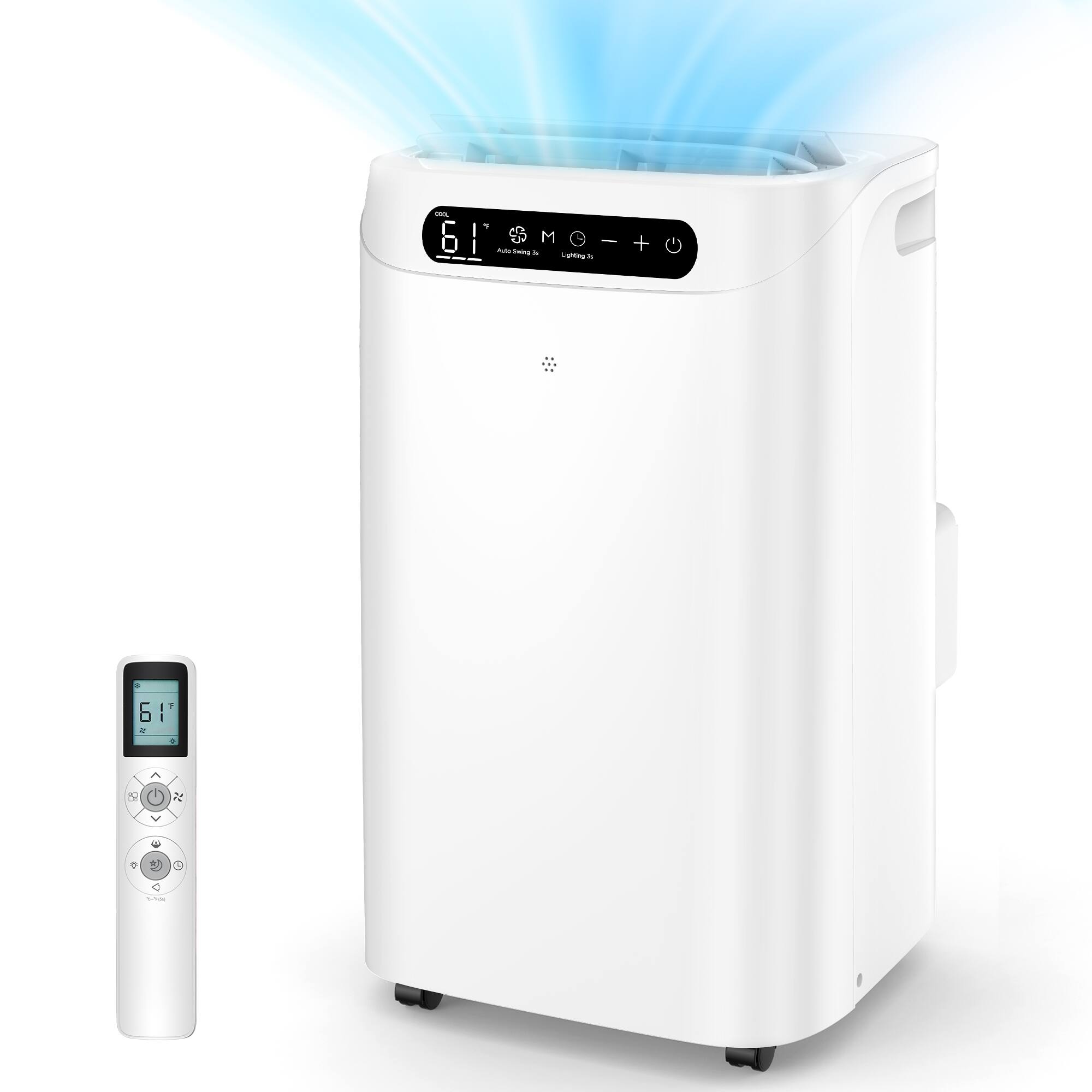Front. Domanki - Portable Air Conditioners 14000BTU with Remote Control, 3-in-1 Free Standing Cooling AC Unit with Fan & Dehumidifier - White.