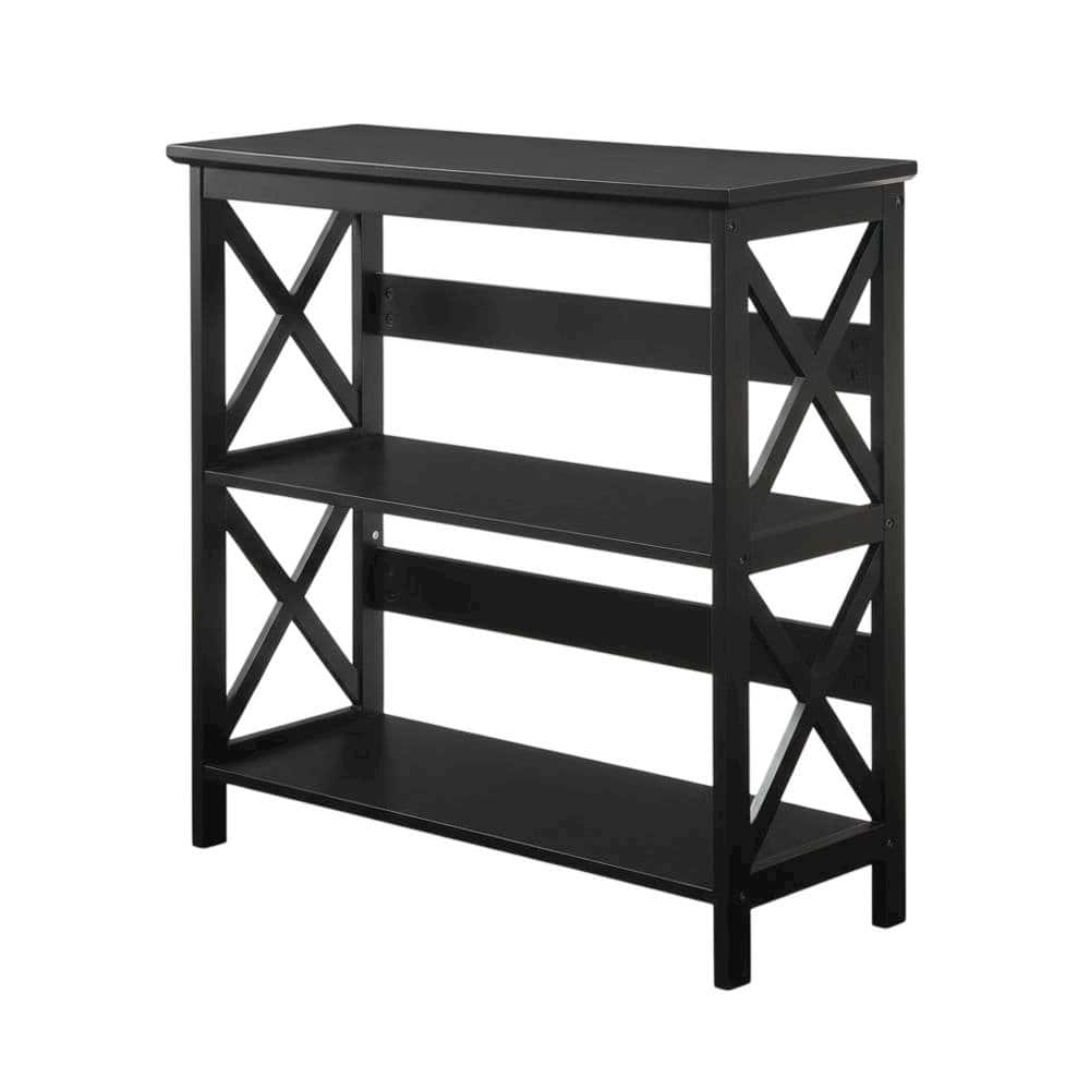 FurniFact - Wooden 3 Tier Bookcase with Non-Lead Base Paint Finish for Storage and Display - Black