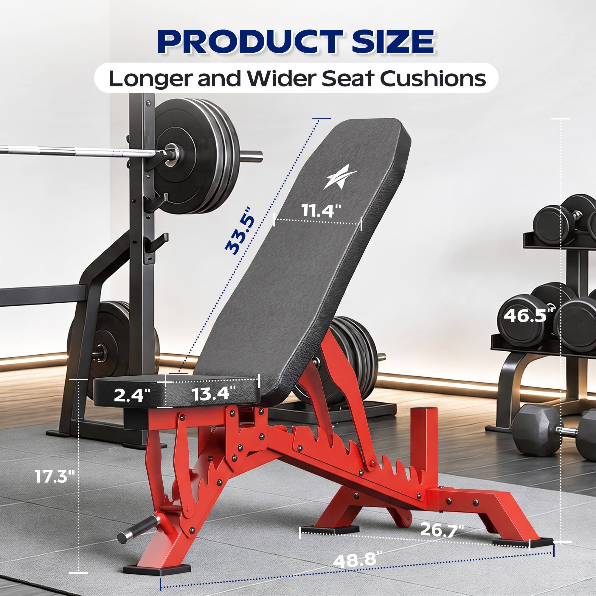 PRODUCT SIZE  
Longer and Wider Seat Cushions  
33.5"  
11.4"  
46.5"  
2.4"  
13.4"  
17.3"  
48.8"  
26.7"