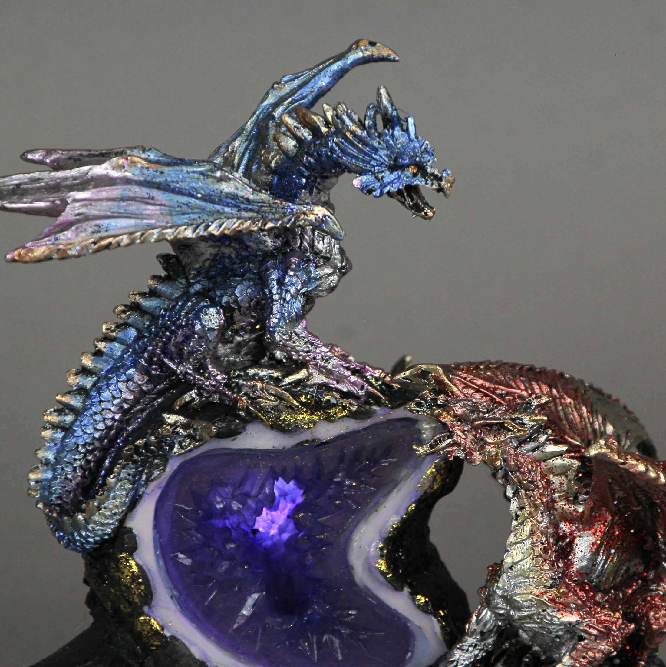 Alt View 4. Everspring Import Co. - Blue and Burgundy Battle Dragons Gothic Color Changing LED Geode Statue - Multicolored.