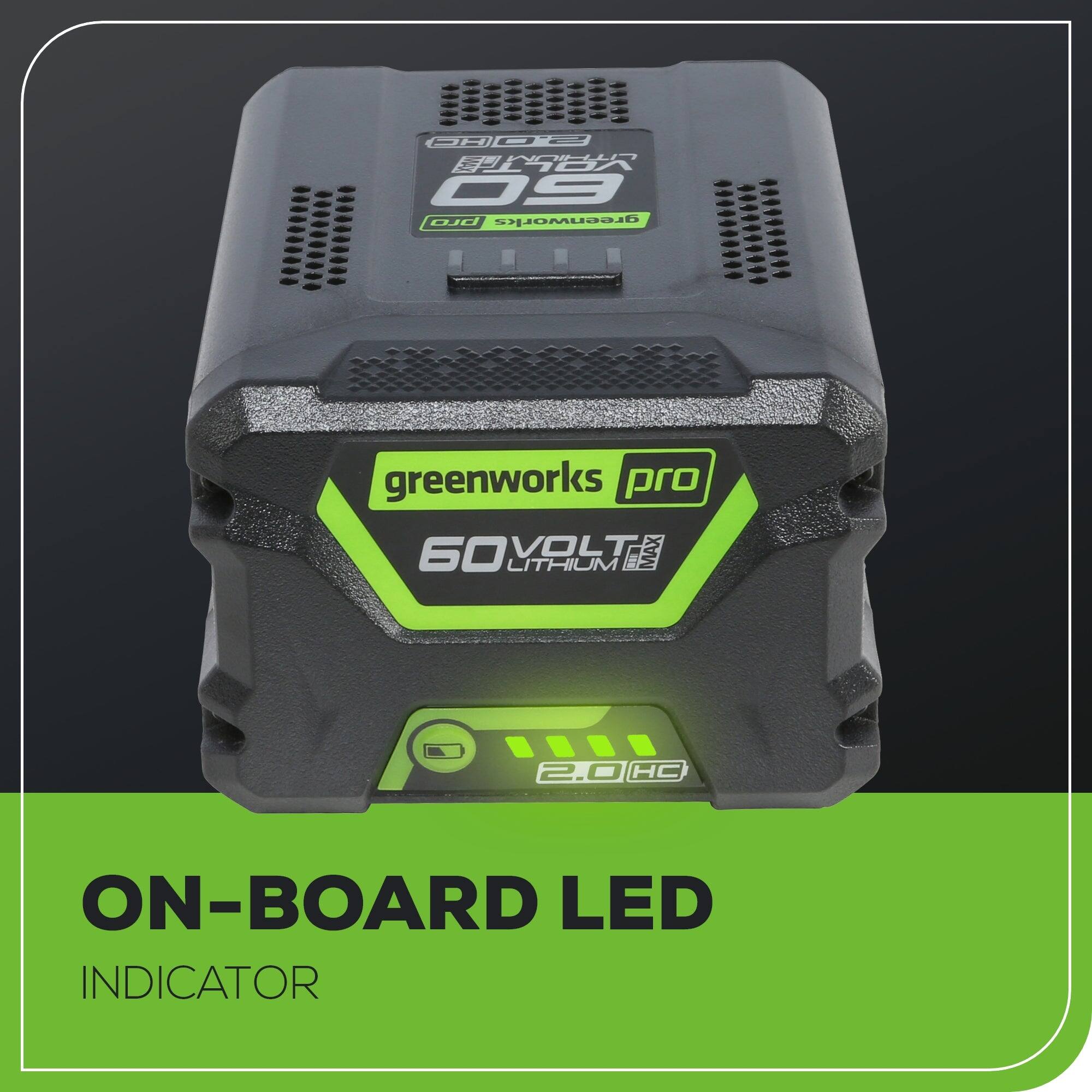 DADY HDI ICA 09 DC greenworks pro 60 VOLT MAX LITHIUM 2.0 HC ON-BOARD LED INDICATOR