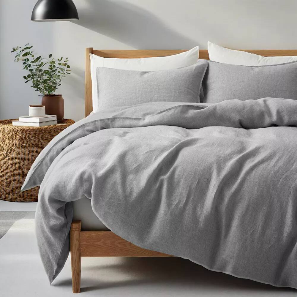 Back. Peace Nest - Peace Nest Linen Cotton Blend Duvet Cover Set - Dark Gray.