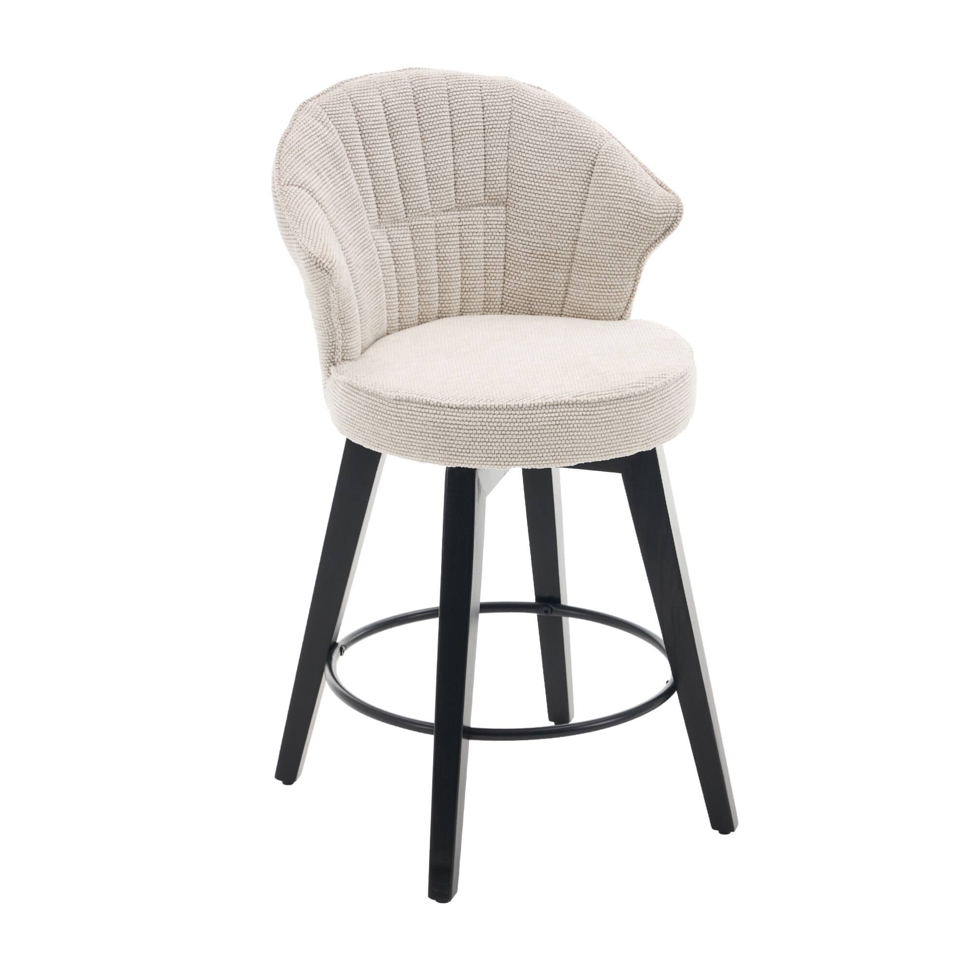 Alt View 6. GOODSILO - Set of 2 Wing Back Swivel Bar Stools - Adjustable Counter Height Stools with Solid Wood Legs & Plush Upholstery - White.
