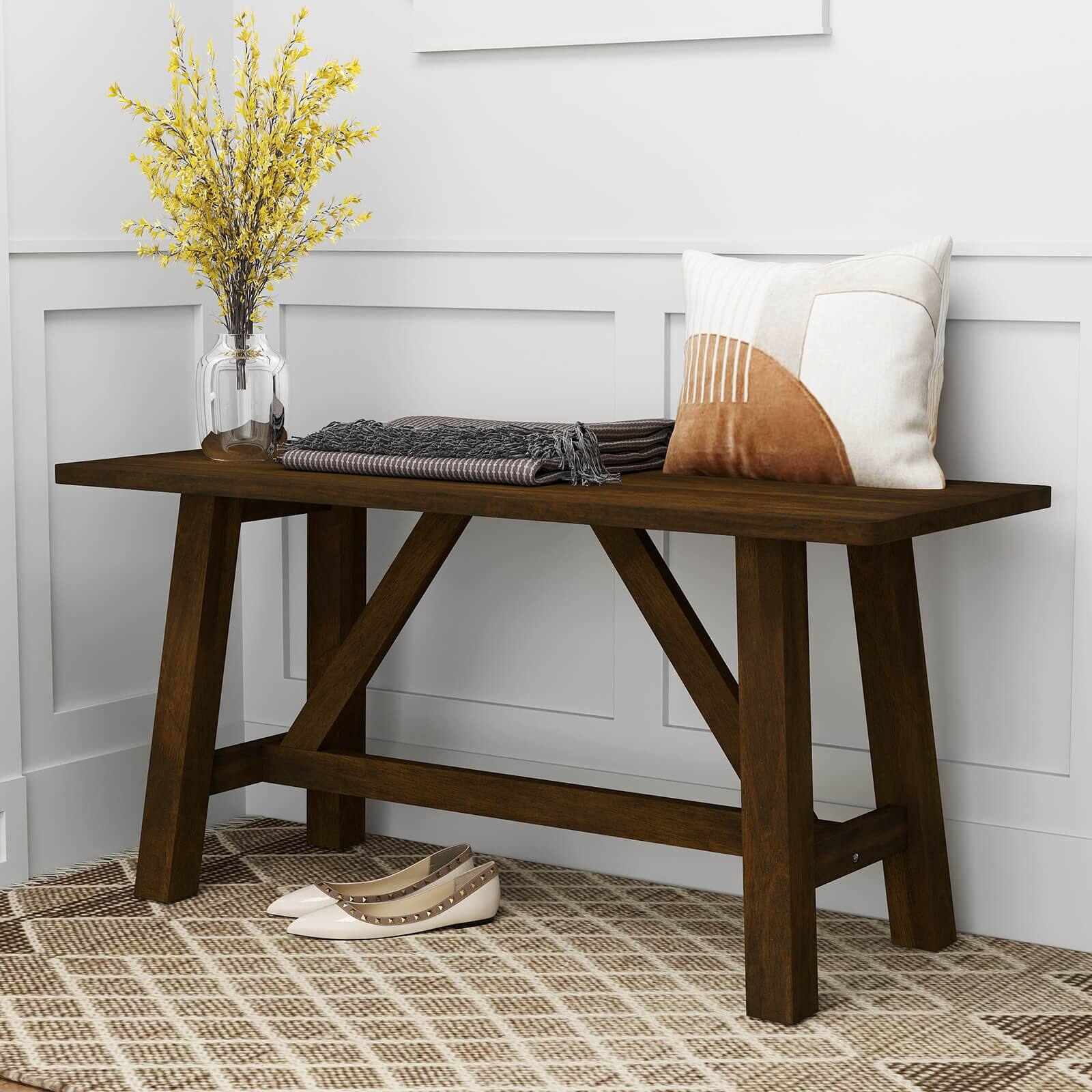 Alt View 4. Costway - Costway 2 PCS Dining Bench Farmhouse Shoe Bench Entryway Seat with Rubber Wood Frame - Brown.