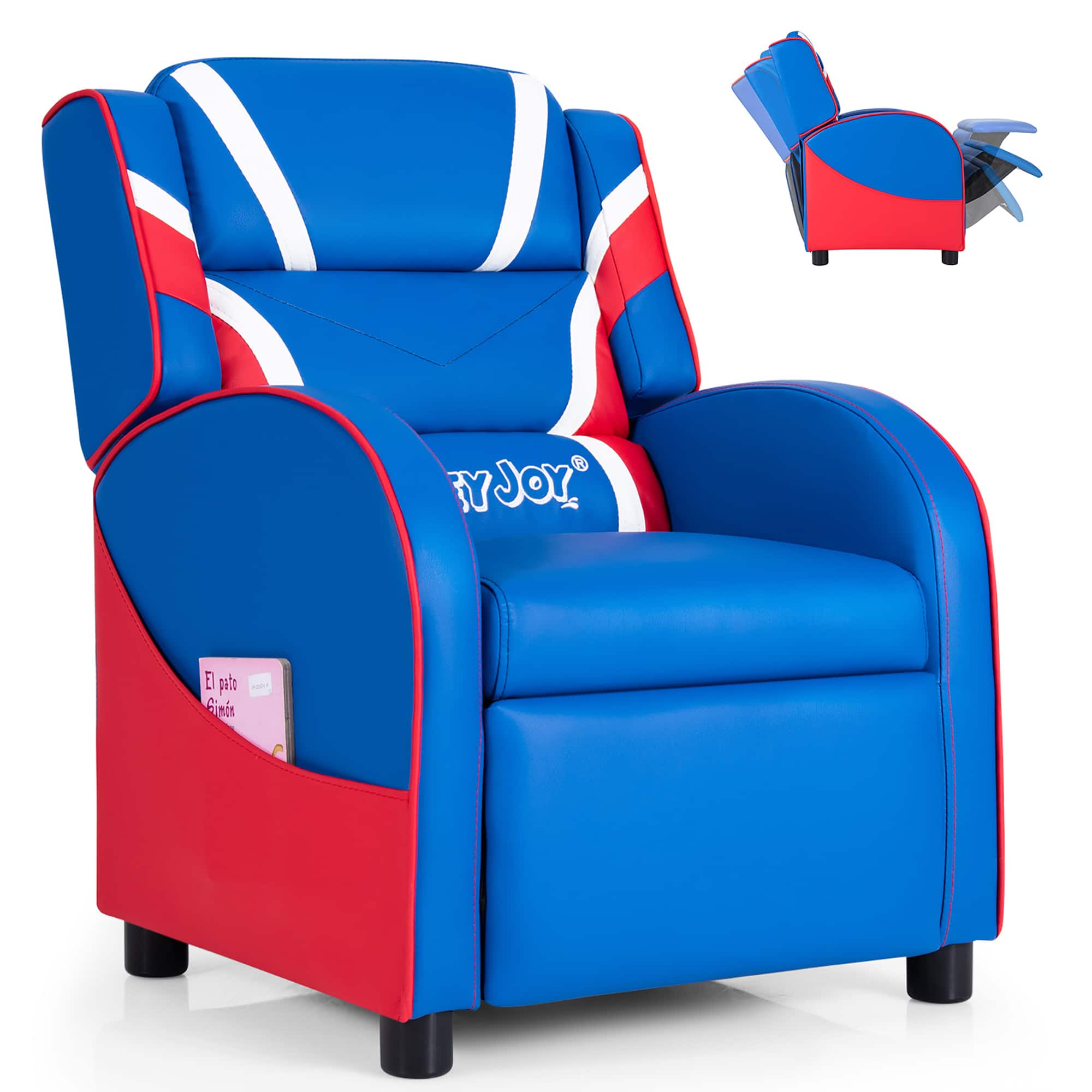 Costway - Kids Recliner Chair Gaming Sofa PU Leather Armchair w/Side Pockets Blue - Blue