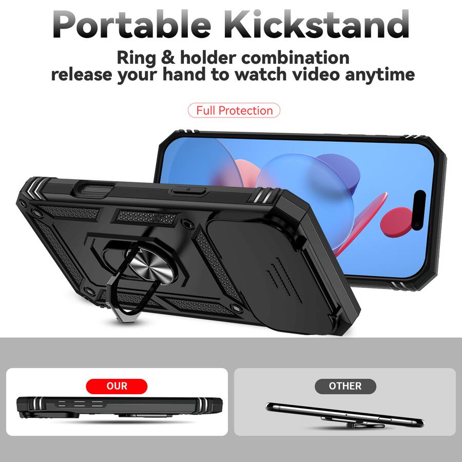 Camera Rotate Button Dteck Rotatable Ring Kickstand Case for Apple iPhone 17 Pro Max, Heavy ...