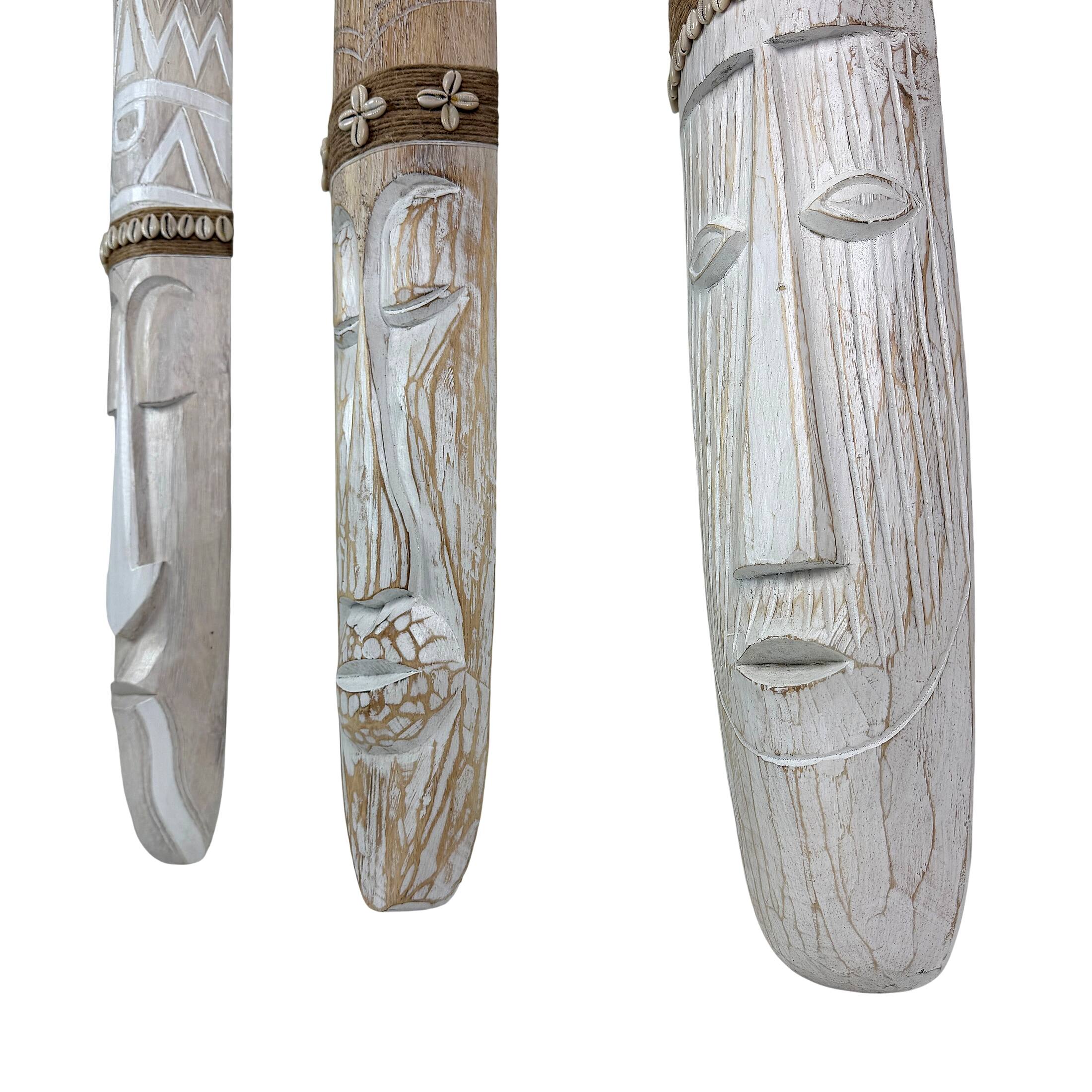 Alt View 1. Things2Die4 - Set of 3 Tiki Mask Wall Sculptures Whitewashed Wood 39.5 in Tropical - Natural.