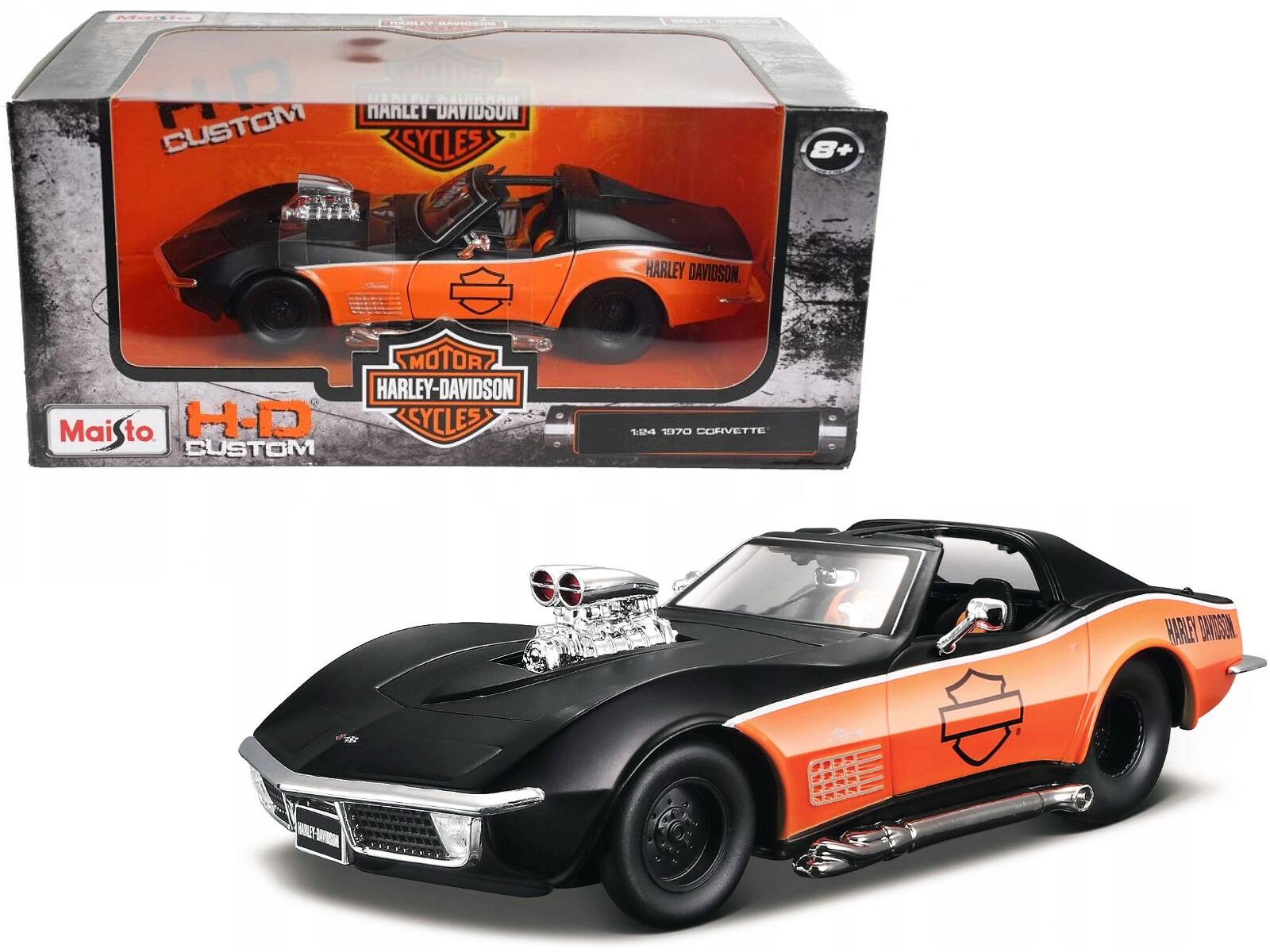 1970 Chevrolet Corvette Harley Davidson Black/Orange 1/24 Diecast Model Car by Maisto