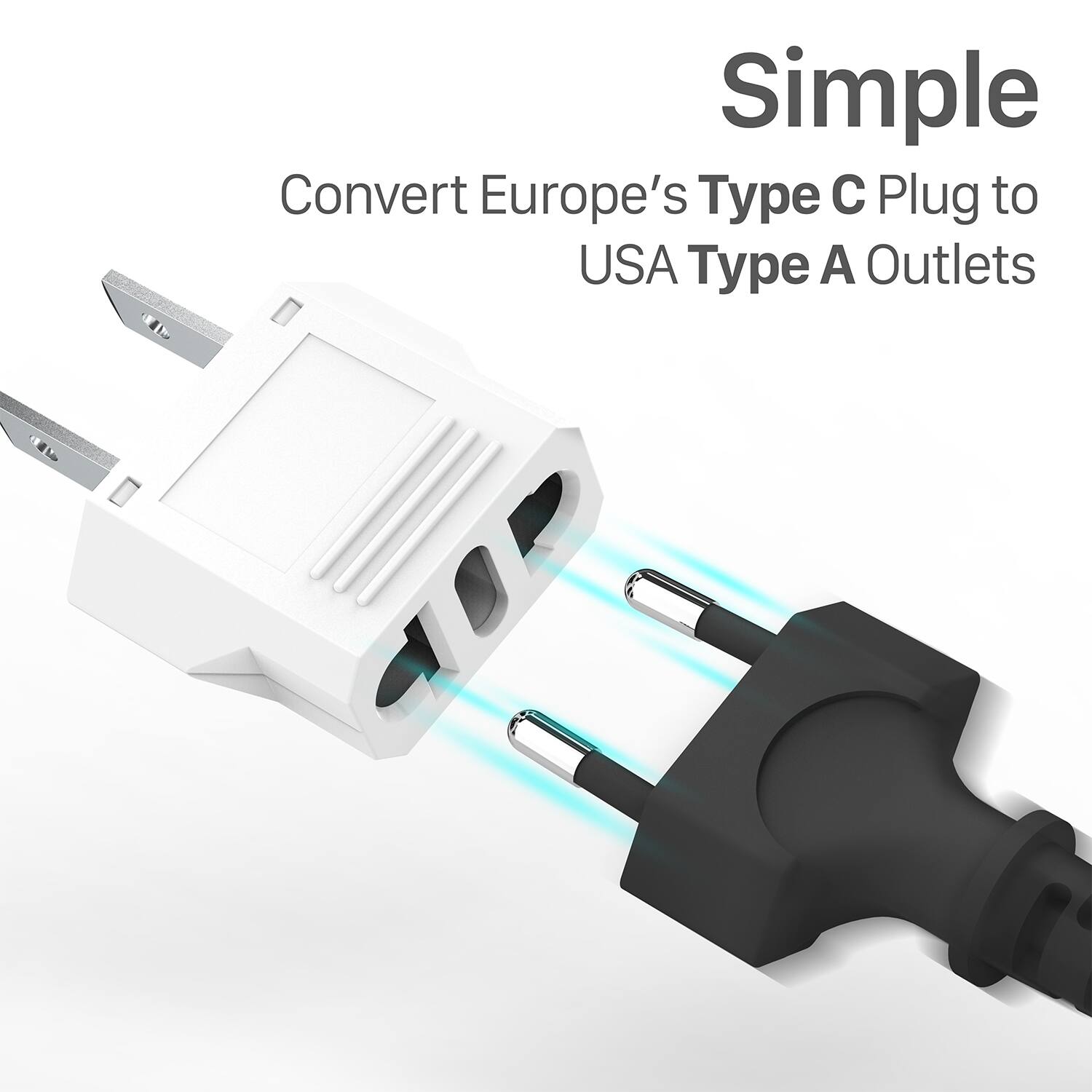 Simple
Convert Europe's Type C Plug to USA Type A Outlets