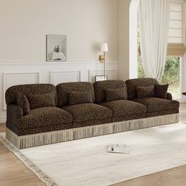 Anysun - 131" Leopard Print Chenille 4-Seater Modular Sofa, Tassel Edge, Ergonomic Deep Seat, Easy Assembly Couch for Living Room - Brown