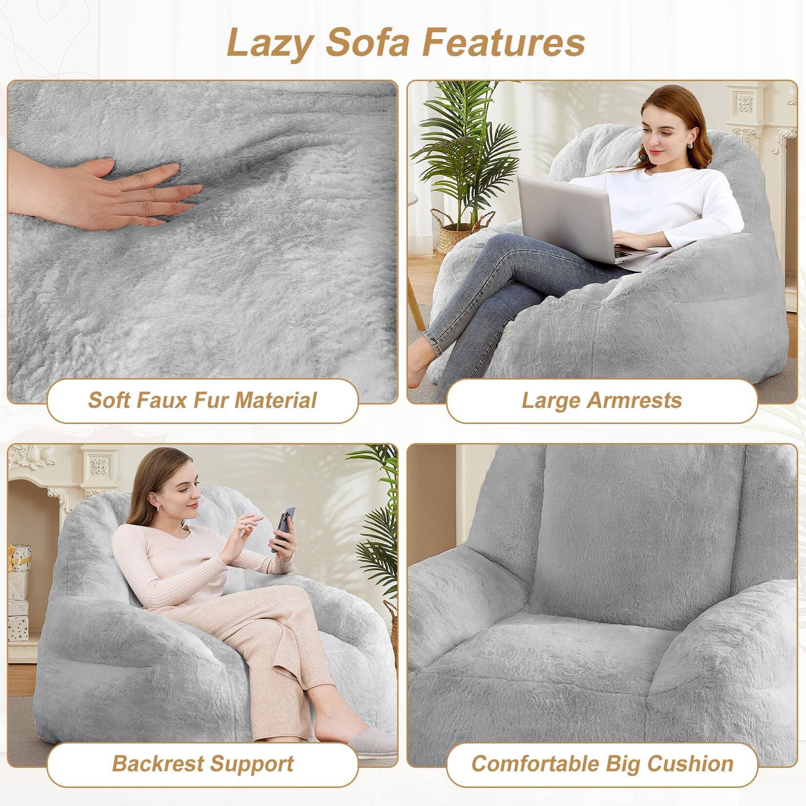 Lazy Sofa Features

- Soft Faux Fur Material
- Large Armrests
- Backrest Support
- Comfortable Big Cushion