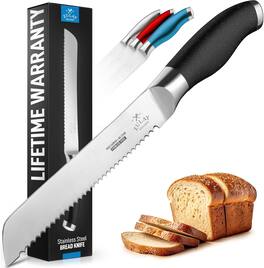 Zulay Kitchen - Serrated Bread Knife - Ultra Sharp Stainless Steel Bread Knife for Homemade Bread, Cakes & Bagels - Black