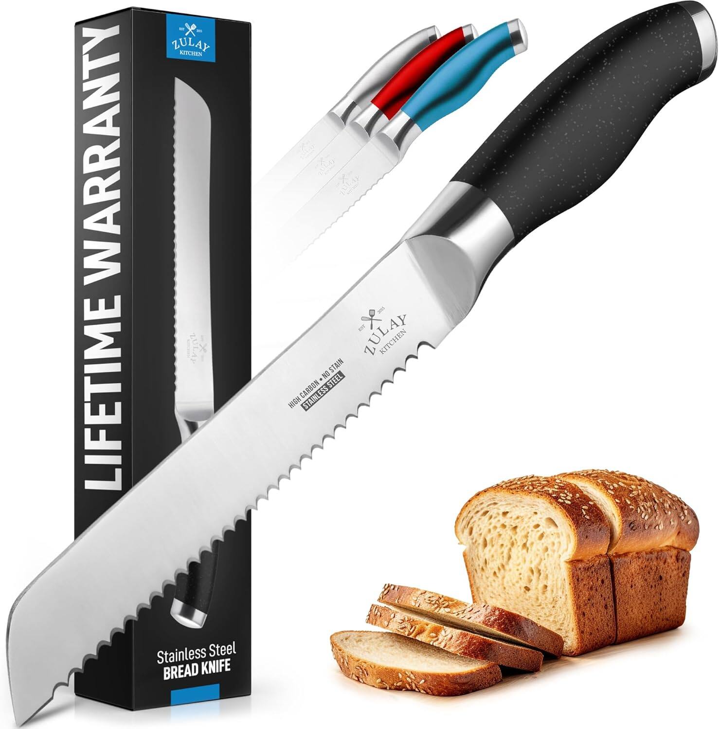 LIFETIME WARRANTY
ZULAY KITCHEN
Stainless Steel BREAD KNIFE
HIGH CARBON NO STAINLESS STEEL