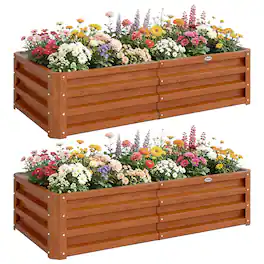 Outsunny - Raised Garden Bed, 4' x 2' x 1' Metal Planter Box, for Growing Vegetables, Flowers, Herbs - Brown