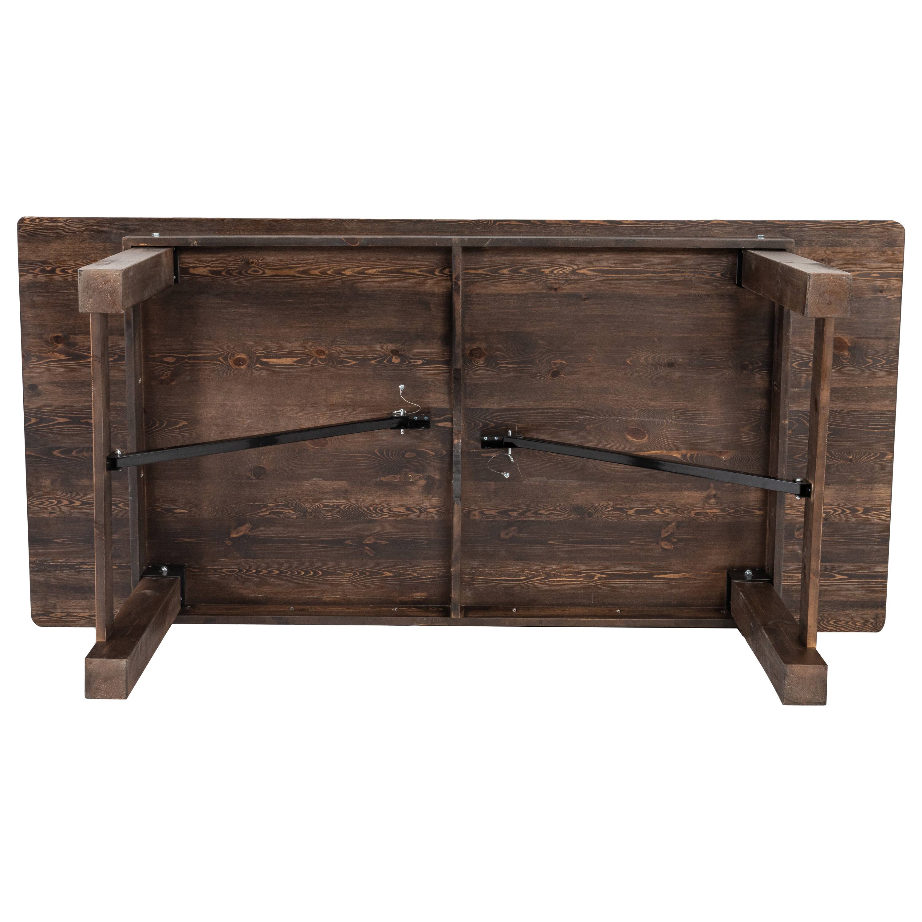 Alt View 5. Flash Furniture - HERCULES 7' x 40" Rectangular Antique Rustic Mahogany Solid Pine Folding Farm Table - Brown.