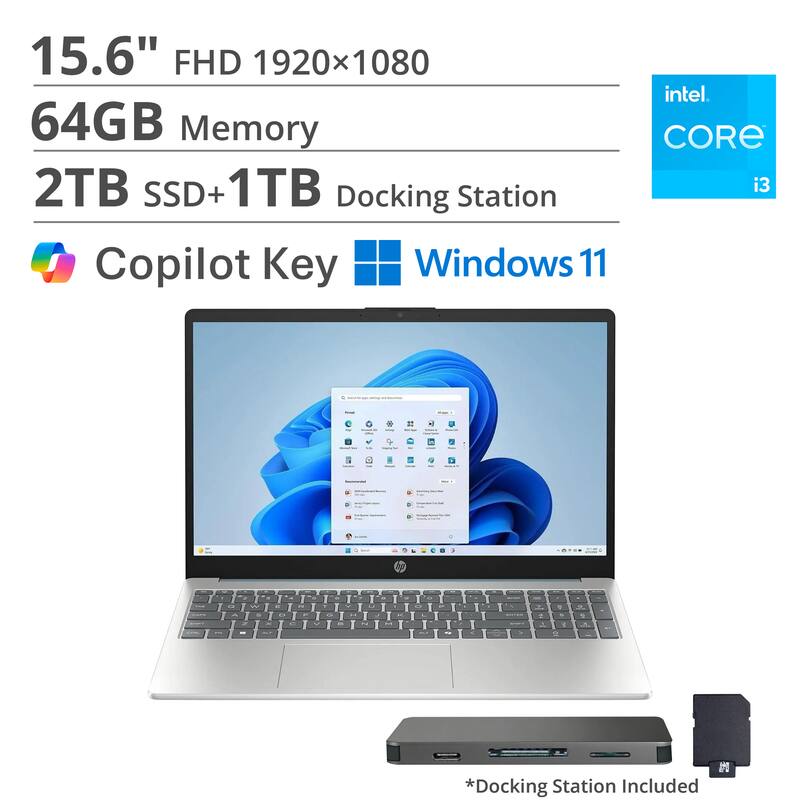 HP - 15.6" Windows Laptop Intel Core i3-N305 64GB RAM 2TB SSD - Moonlight Blue