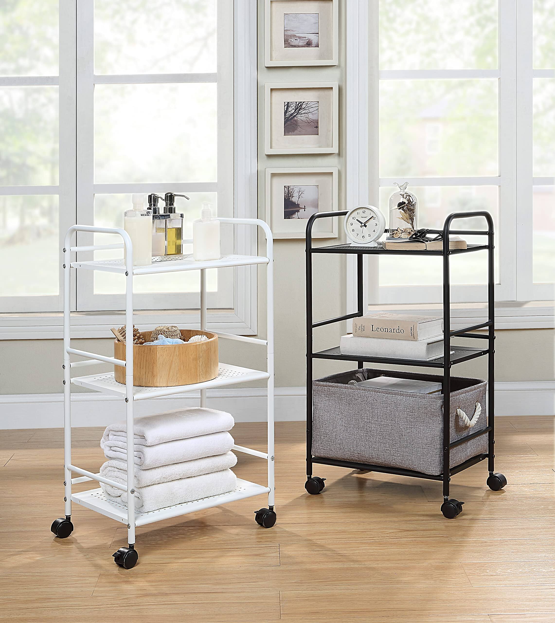 Alt View 2. Dazzling Pops - SunnyPoint 3-Tier Rolling Utility Cart Metal Storage Organizer with Wheels, Mobile Kitchen Cart, Office ... - Wht.