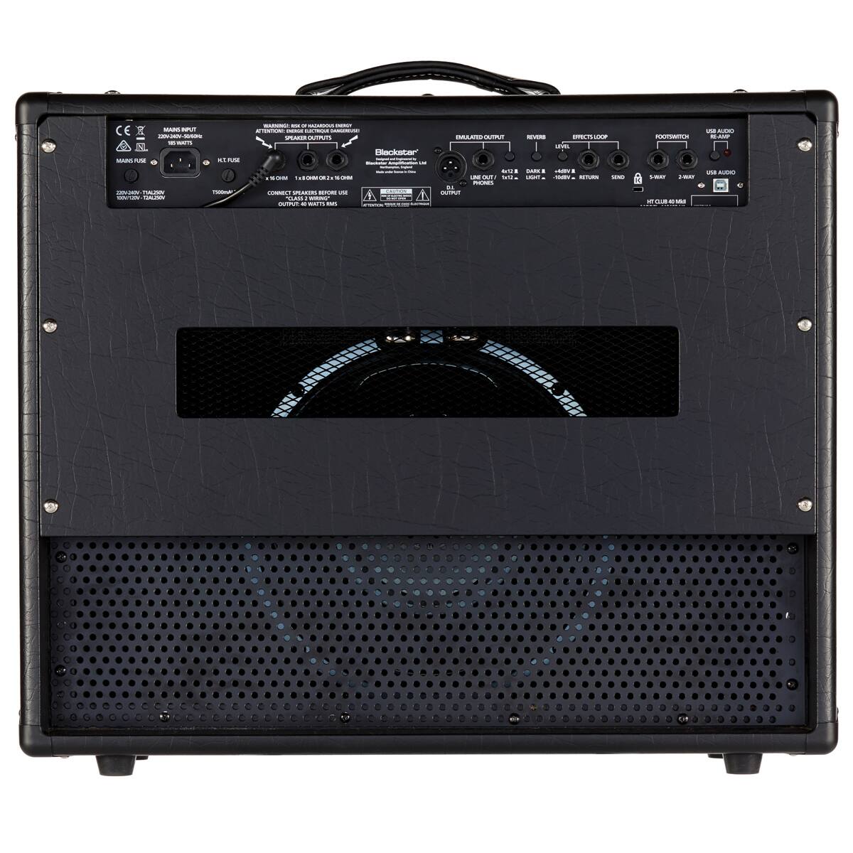 CE - A I  
MT  
A Coida - M  
2 Hiackatar : C 1 E CACN - O . LaiE LTIL i  
N TALIN ETO Caccoon - d  
MACIS - I GAN - C - O  
adidals .. CAOONd A  
OM

---

EMULATED OUTPUT  
REVERB  
EFFECTS LOOP  
FOOTSWITCH  
USB AUDIO  
RE-AMP  
LINE OUT 1 (XLR)  
LINE OUT 2 (1/4")  
DARK  
LIGHT  
SEND  
RETURN  
2-WAY  
16 Ω  
1.8 Ω (2 x 16 Ω)  
100W  
1000W  
OUTPUT 64 WATTS RMS  
Blackstar