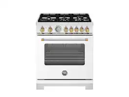 Bertazzoni - 30" Master Series 4.7 Cu. Ft. 5-Burner Freestanding Dual Fuel Range - Bianco Matt/Gold - White