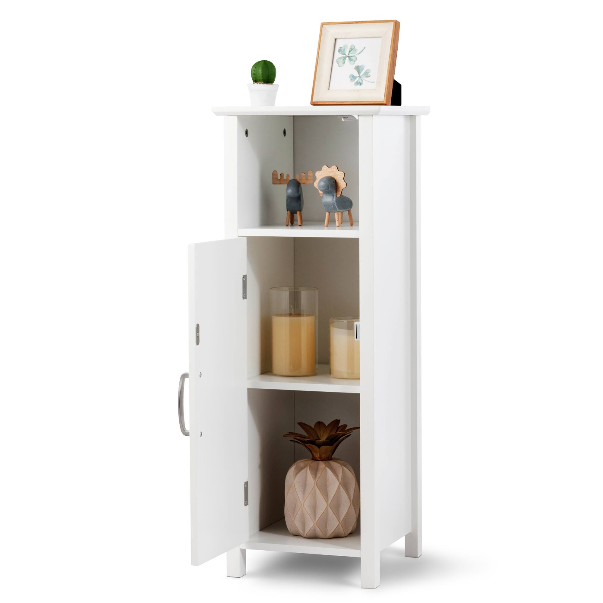 Alt View 8. Gymax - Gymax Bathroom Floor Storage Cabinet Free Standing w/ Single Door Adjustable Shelf - White.