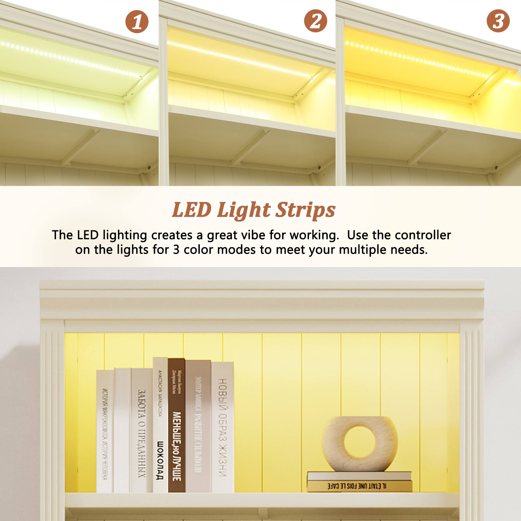 1 2 3 LED Light Strips

The LED lighting creates a great vibe for working. Use the controller on the lights for 3 color modes to meet your multiple needs.