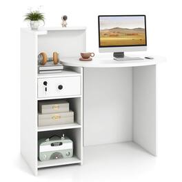 Costway - Front Reception Desk with Open Shelf and Lockable Drawer - White