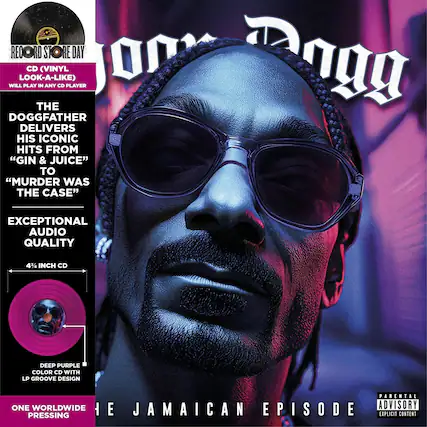 **Record Store Day**
**CD (Vinyl Look-A-Like) Will Play in Any CD Player**
**The Doggfather Delivers His Iconic Hits from "Gin & Juice" to "Murder Was the Case"**
**Exceptional Audio Quality**
**4% Inch CD**
**Deep Purple Color CD with LP Groove Design**
**One Worldwide Pressing**
**The Jamaican Episode**
**Parental Advisory: Explicit Content**