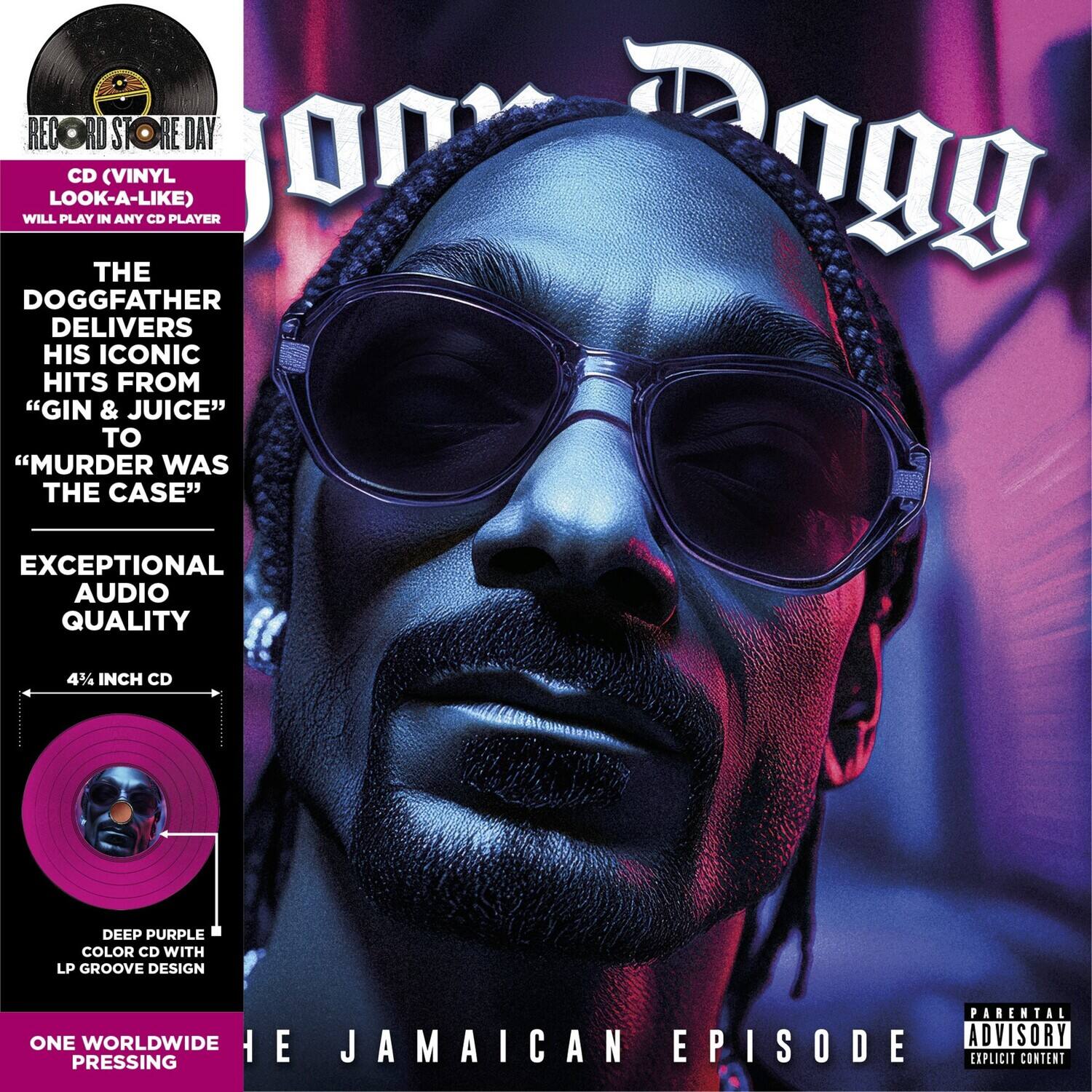 **Record Store Day**

**CD (Vinyl Look-A-Like) Will Play in Any CD Player**

**The Doggfather Delivers His Iconic Hits from "Gin & Juice" to "Murder Was the Case"**

**Exceptional Audio Quality**

**4% Inch CD**

**Deep Purple Color CD with LP Groove Design**

**One Worldwide Pressing**

**The Jamaican Episode**

**Parental Advisory: Explicit Content**