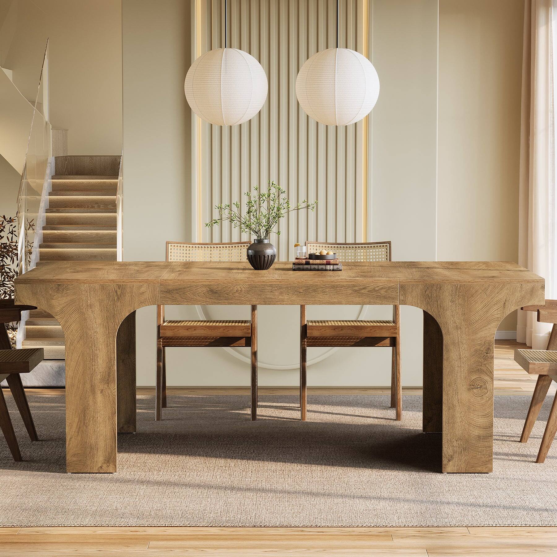 Alt View 1. Tribesigns - Farmhouse Dining Table with Engineered Wood Construction, Wood Grain Finish and Rectangular Top for Kitchen - Brown.
