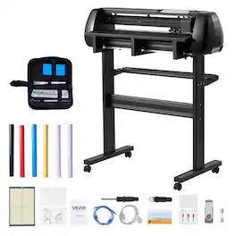 VEVOR - Vinyl Cutter Machine, 28 inch Max Feed Width, Dual Blades, Adjustable Force and Speed, LED Display, Vinyl Plotter Cutter - Black