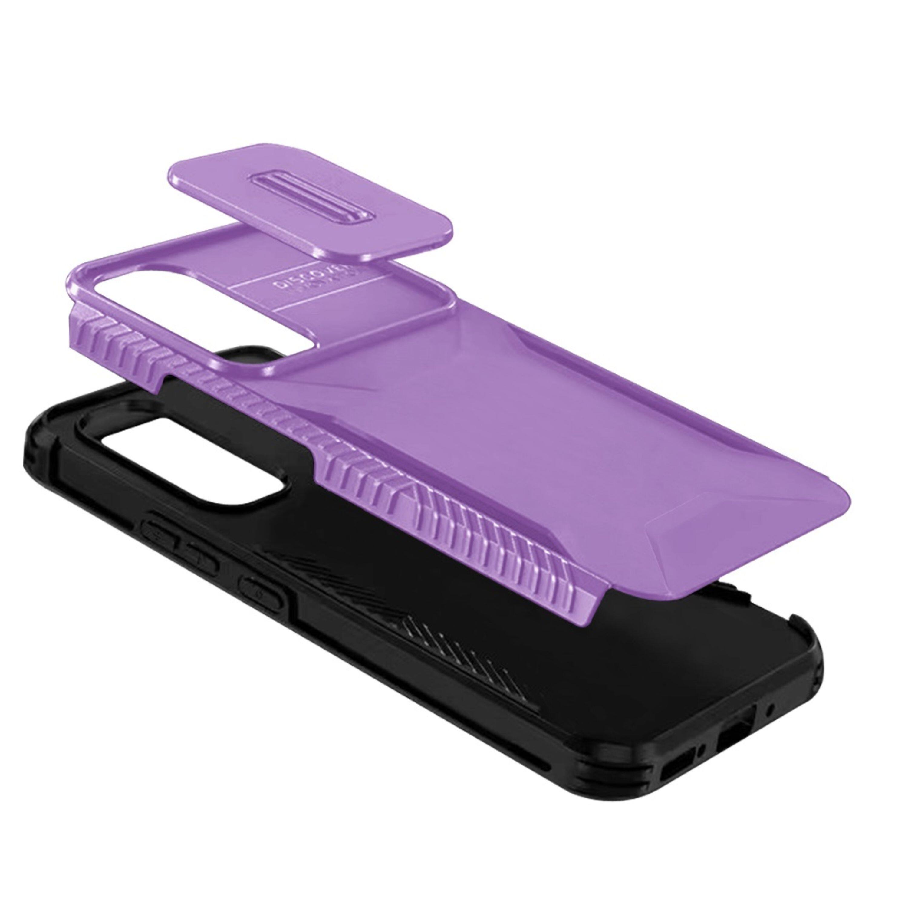 Left. Kitcheniva - Rugged Side Grip Case With Sliding Lens Cover & Tempered Glass For Samsung A26 5G Dark Purple - Dark Purple.