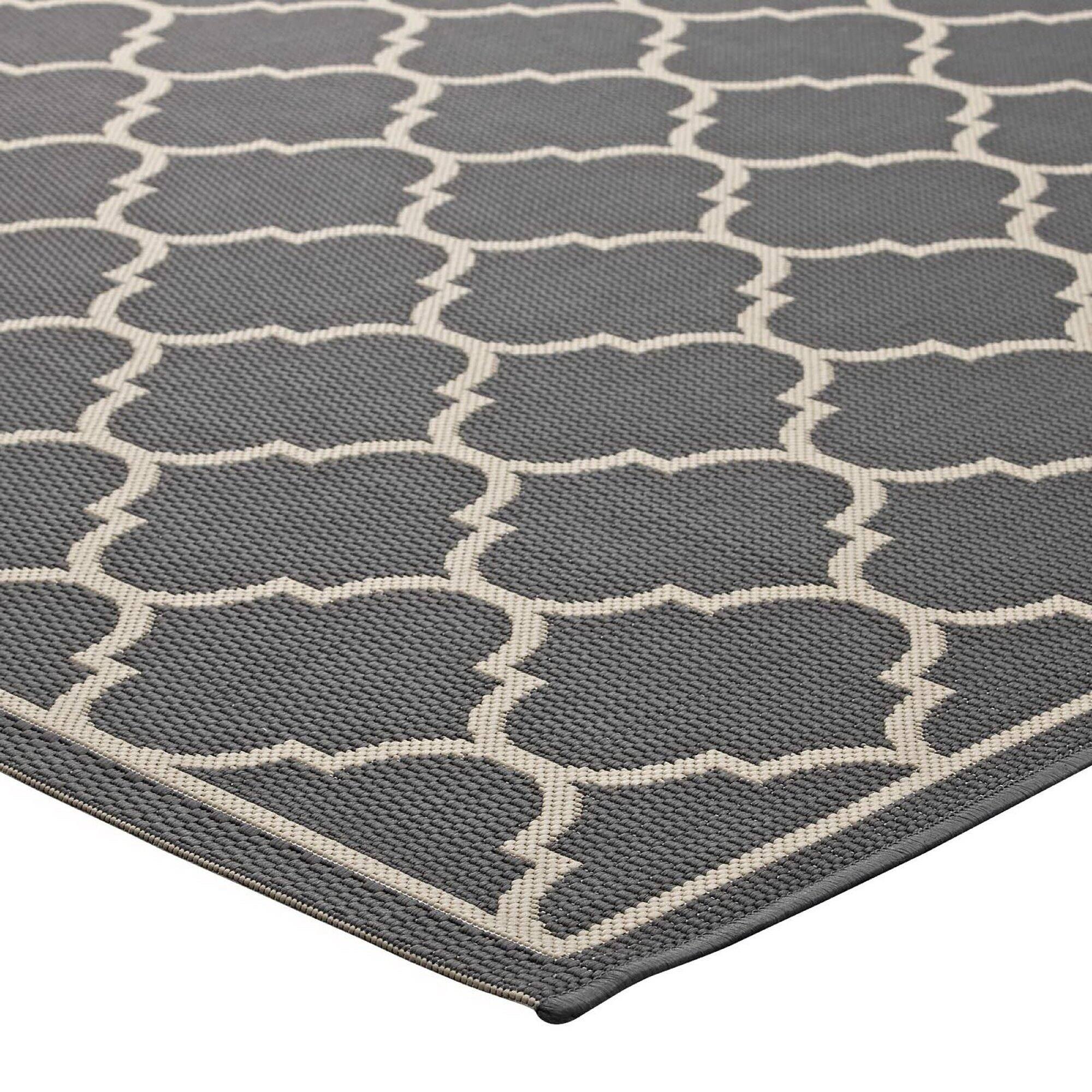 Alt View 2. Modway - Avena Moroccan Quatrefoil Trellis Indoor and Outdoor Area Rug - Gray and Beige.