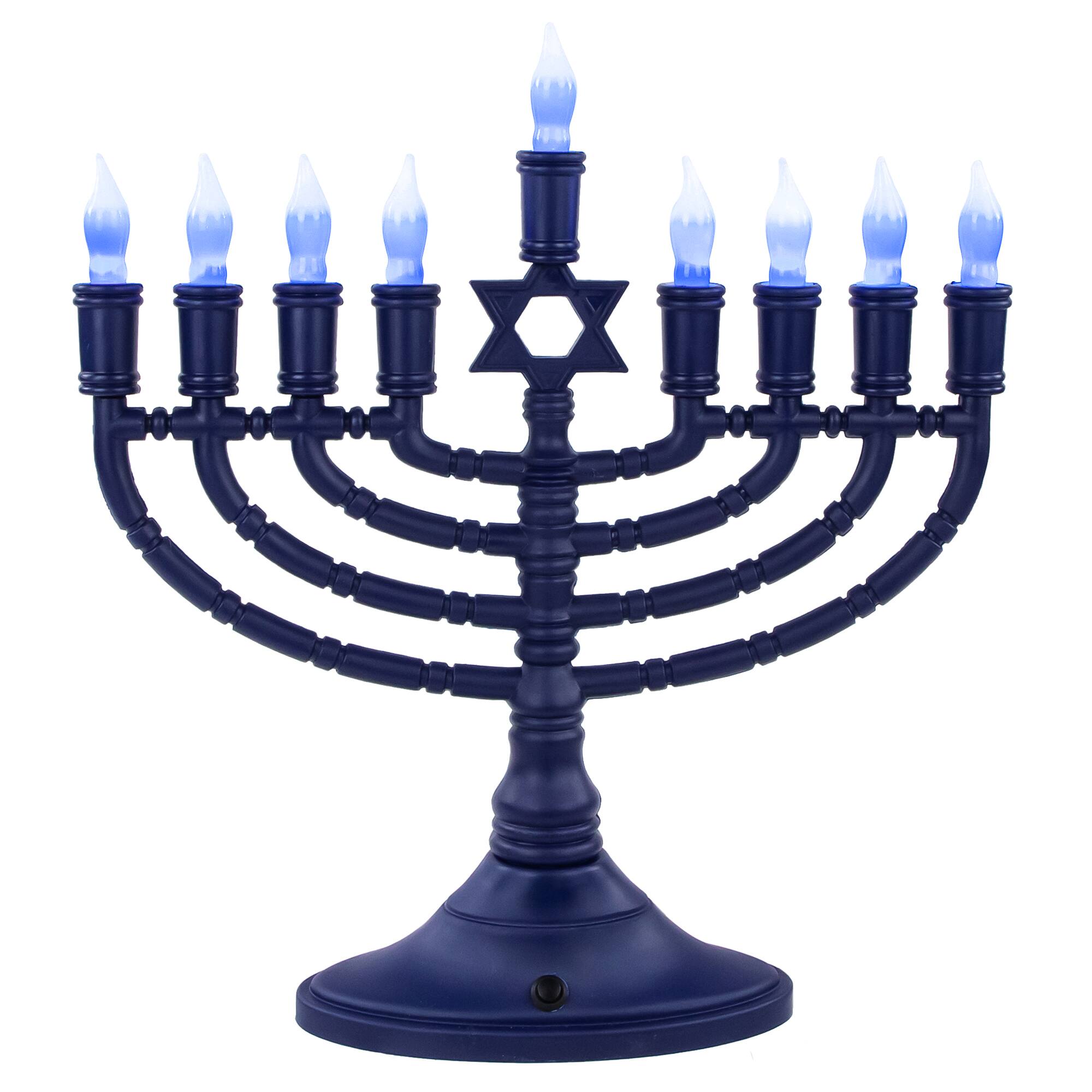 Front. Rite Lite - 15" Premium Blue Large LED Electric Menorah with Sequential Lighting - Blue.