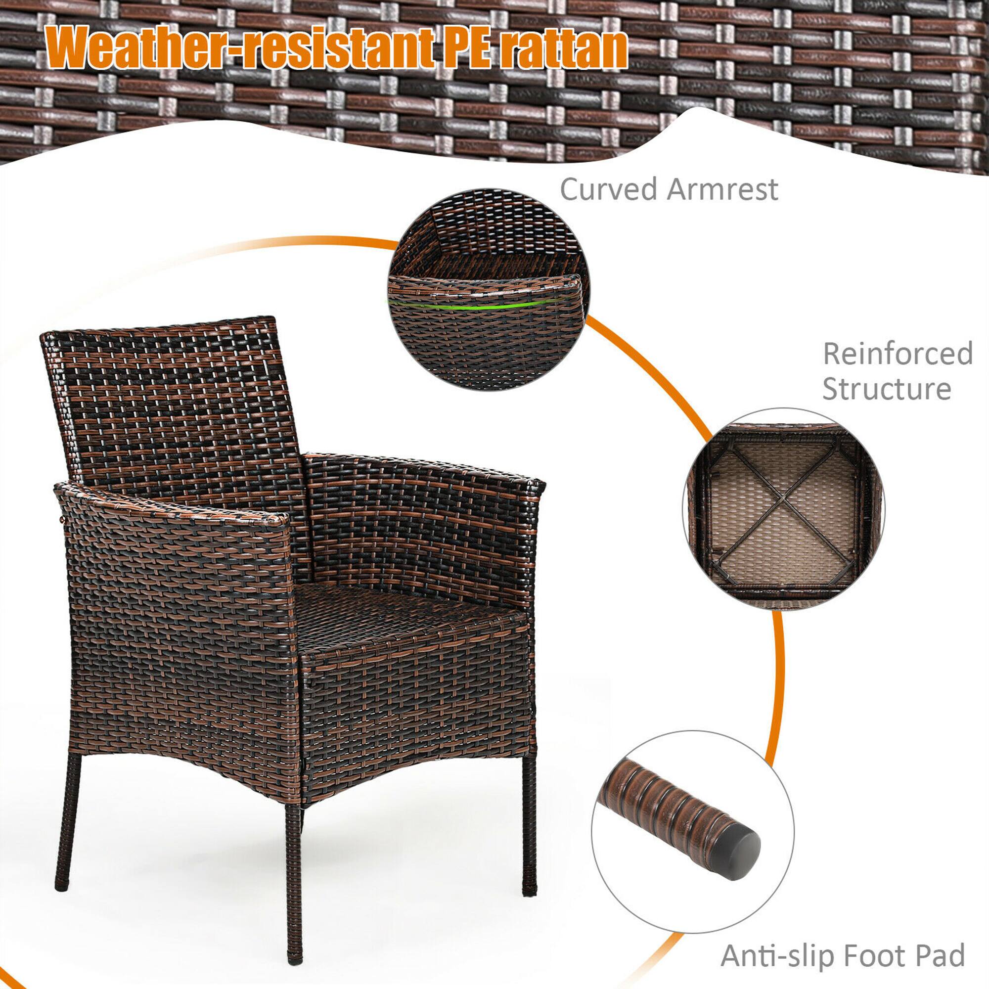 Weather-resistant PE rattan  
Curved Armrest  
Reinforced Structure  
Anti-slip Foot Pad