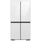 Front. Samsung - Bespoke 22 cu. ft. Counter Depth 4-Door French Door Refrigerator with Zero Clearance Fit & Food Showcase Door - White Glass.