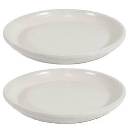 Sunnydaze - 12 in Glazed Ceramic Flower Pot/Plant Saucer - Set of 2 - Pearl