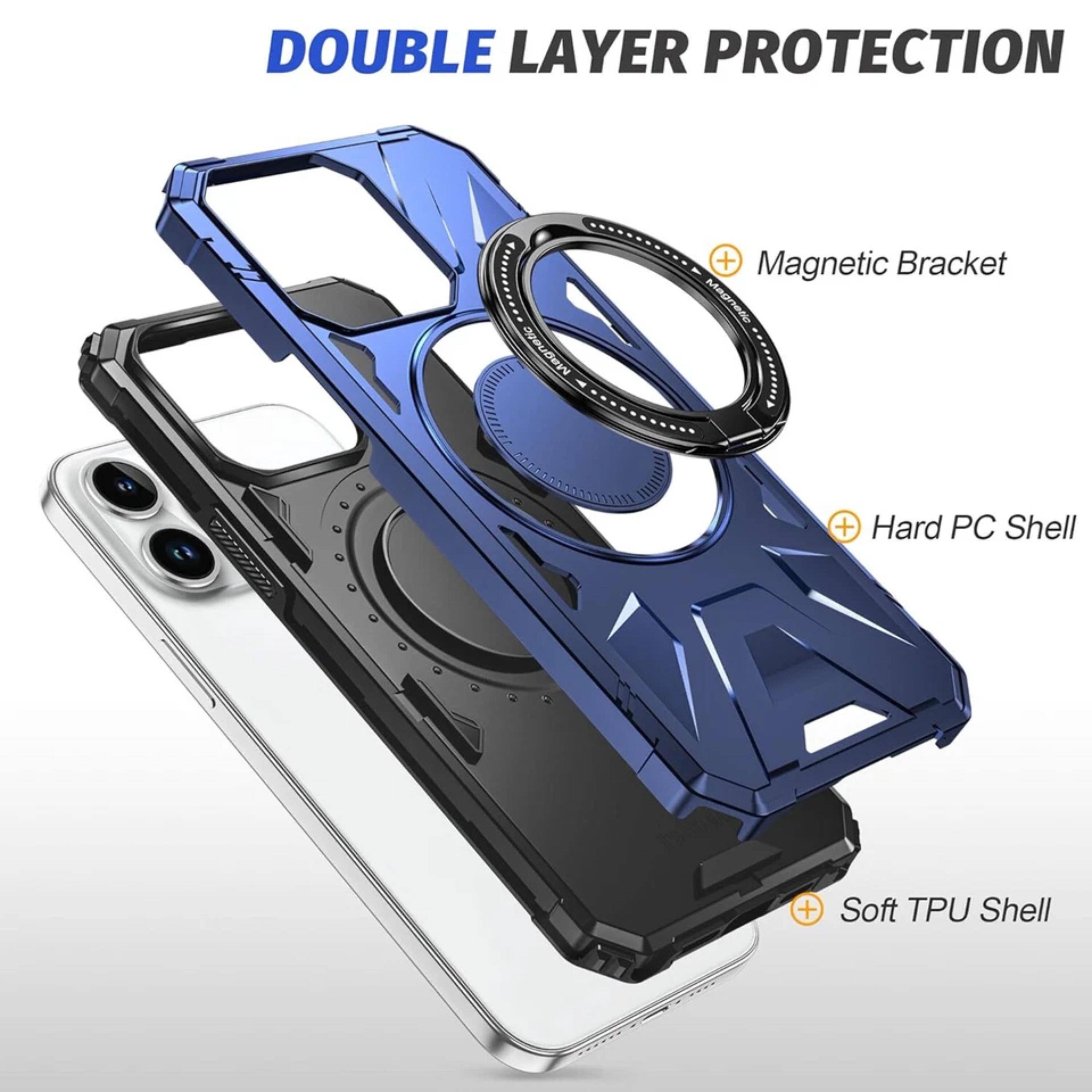 DOUBLE LAYER PROTECTION  
- Magnetic Bracket  
- Hard PC Shell  
- Soft TPU Shell