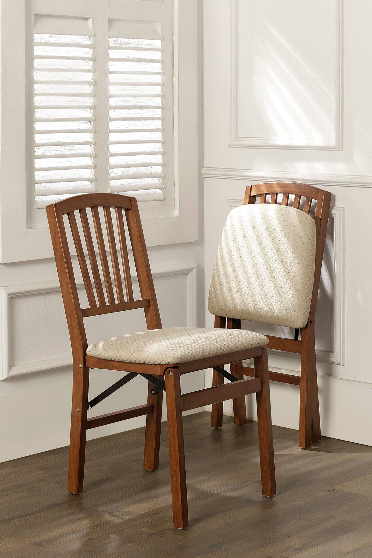 Alt View 1. Stakmore - Stakmore Mission Fusion Folding Chair, Cherry Frame with Blush Fabric (Set of 2) - Brown.