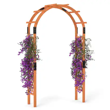 Front. Gymax - Gymax 7.7 FT Garden Arch Wooden Arbor Outdoor Wood Trellis for Climbing Plants - Orange.