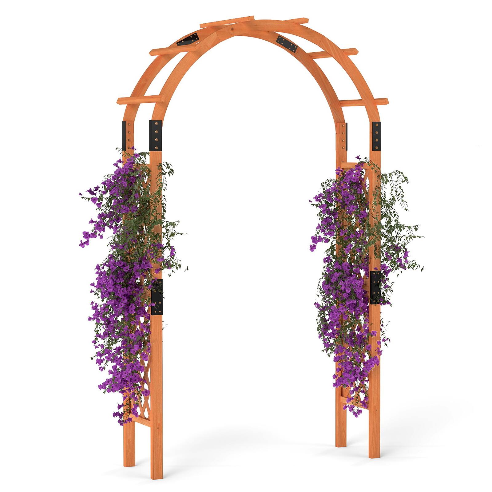 Front. Gymax - Gymax 7.7 FT Garden Arch Wooden Arbor Outdoor Wood Trellis for Climbing Plants - Orange.