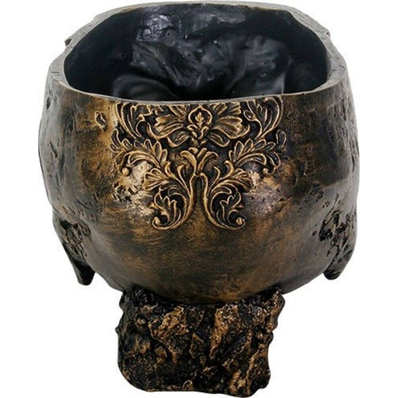 Angle. Pacific Trading - Human Skeleton Skull Planter Plant Pot Figurine 4.5 x 7 inch - Bronze.