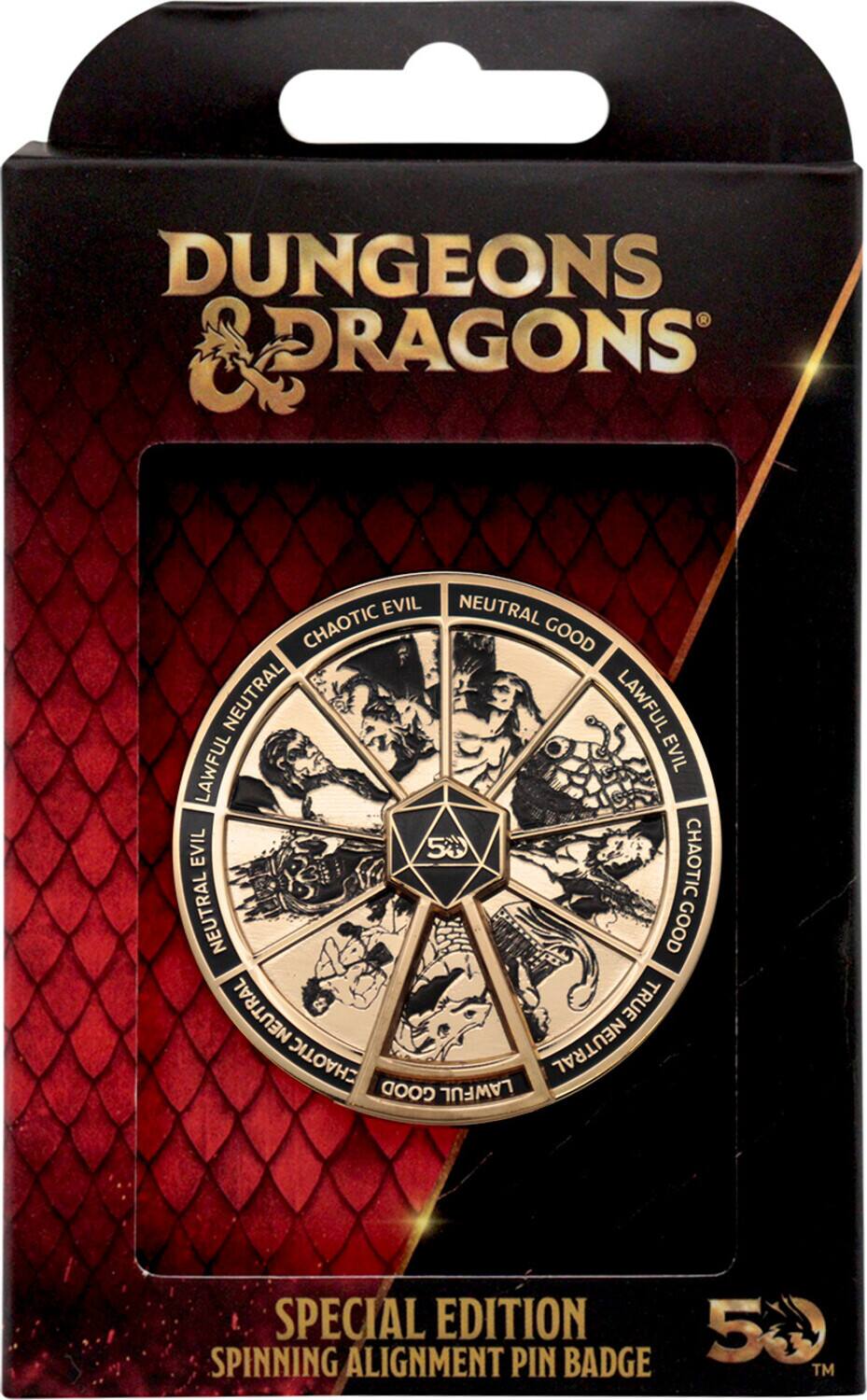 Dungeons & Dragons  
Evil  
Neutral  
Chaotic  
Good  
Neutral  
Lawful  
Lawful Evil  
Evil  
5+  
Chaotic Neutral  
Good  
Neutral  
True Chaotic  
Neutral  
Good  
Lawful  
Special Edition  
50  
Spinning Alignment Pin Badge  
TM