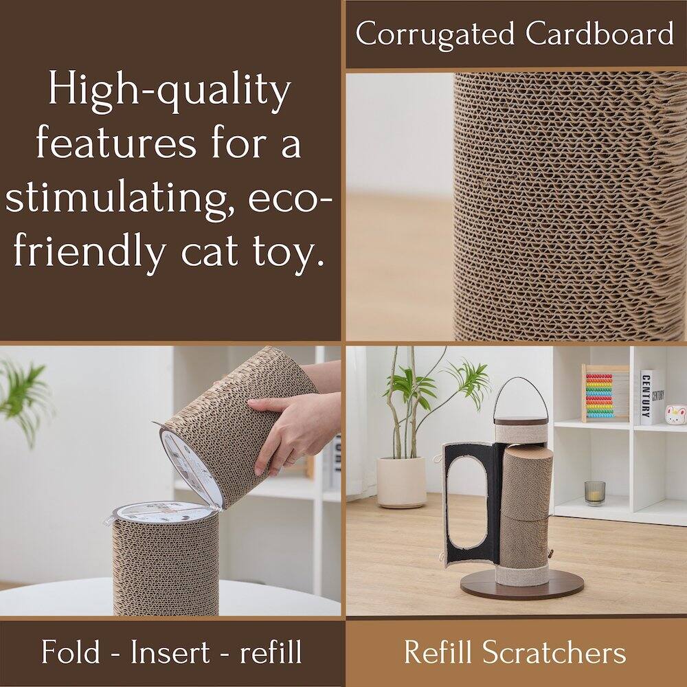 High-quality features for a stimulating, eco-friendly cat toy.

Corrugated Cardboard

Fold - Insert - refill

Refill Scratchers