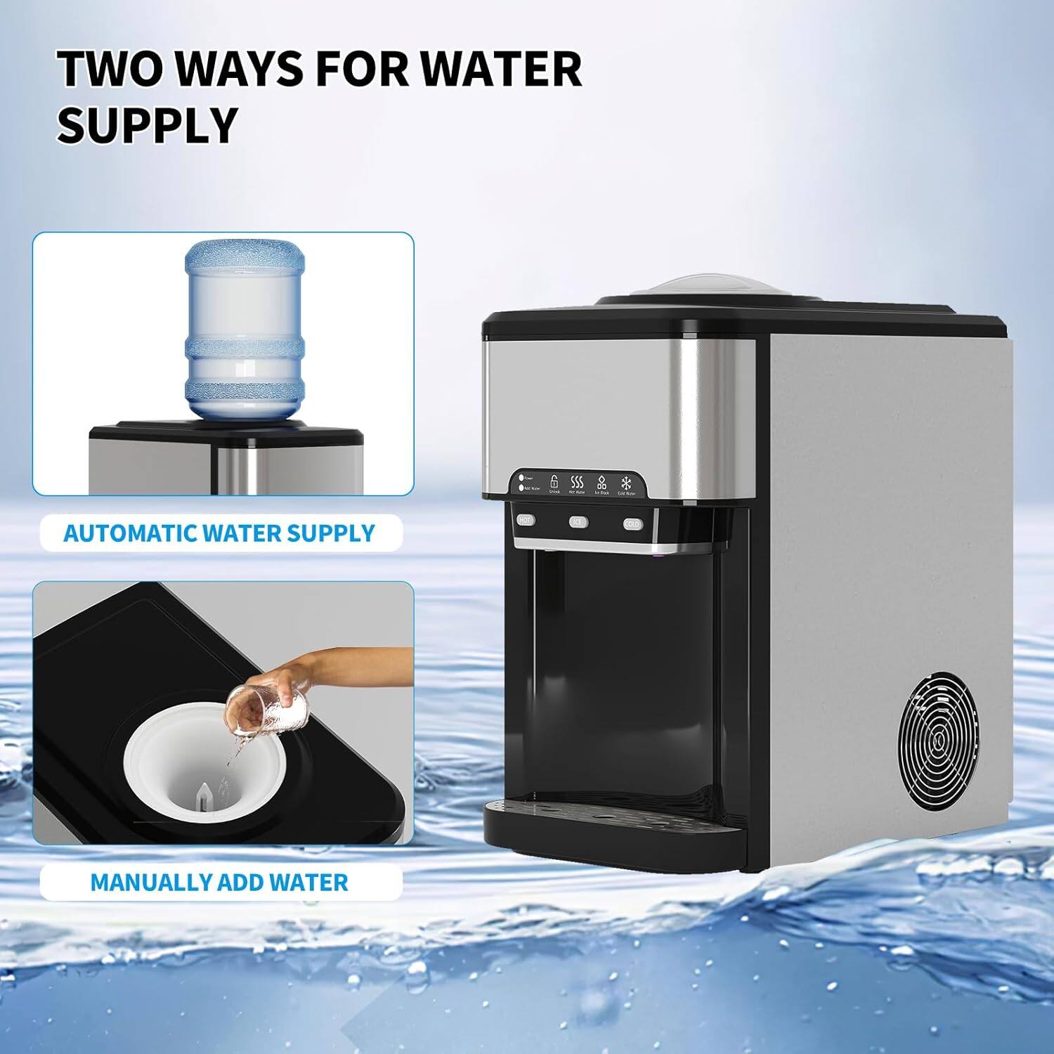 TWO WAYS FOR WATER SUPPLY

AUTOMATIC WATER SUPPLY

MANUALLY ADD WATER